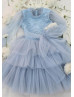 Long Sleeves Lace Tulle Cupcake Flower Girl Dress Long Sleeves Lace Tulle Cupcake Flower Girl Dress